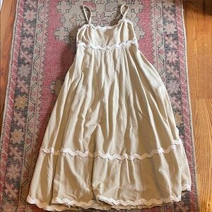 Cream Spaghetti Strap Maxi Dress with Scalloped Trim